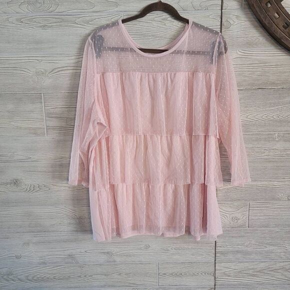 Lane Bryant Lace Ruffle Blouse Sz 22/24Top Valentines Plus Size - Picture 1 of 4